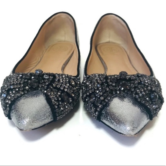Tory Burch Vanessa Crystal Bow Pointed Toe Flats - Picture 5 of 11